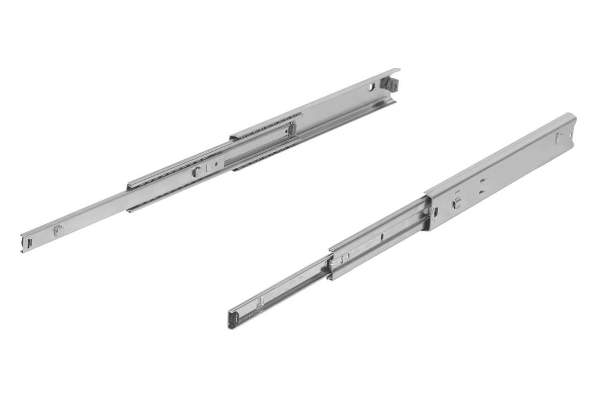 Telescopic slides, steel for side mounting, over-extension, load capacity up to 55 kg